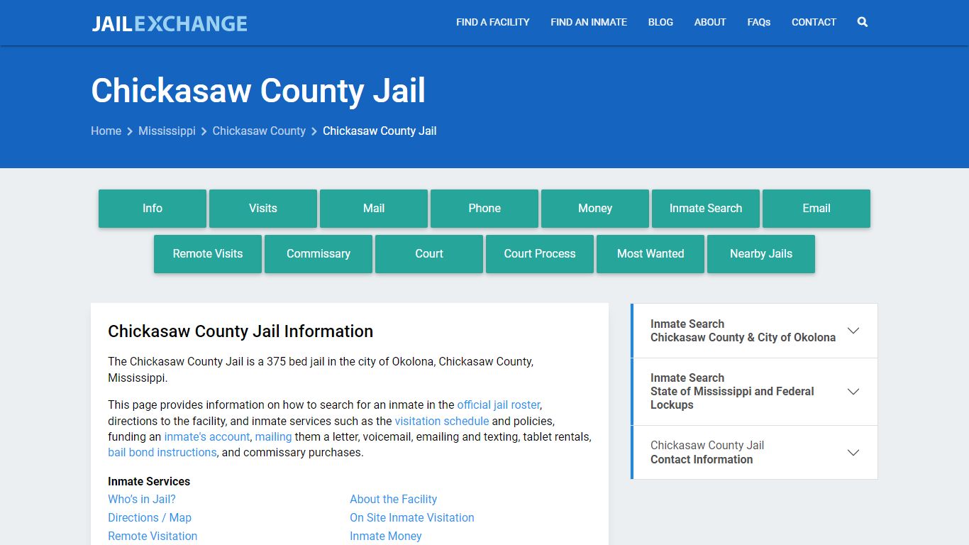Chickasaw County Jail, MS Inmate Search, Information